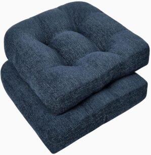 downluxe Chair Cushions for Dining Chairs 2 Pack, Tufted Indoor Chair Pads with Non-Slip Bottom, U-Shaped Kitchen Chair Cushions, 17″x17″x4″, Navy
