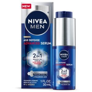 NIVEA MEN Age Defense Advanced Face Serum for Dark Spots with Thiamidol (TM) + Hyaluronic Acid, Fast-Absorbing Face Serum for Men Helps Reduce Look of Dark Spots, Fine Lines & Wrinkles, 1 Fl Oz Bottle