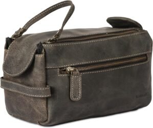 KomalC Premium Buffalo Leather Unisex Toiletry Bag Travel Dopp Kit