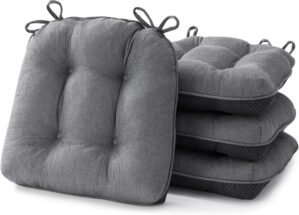 Chair Cushions for Dining Chairs, Kitchen Chair Cushions Set of 4, Seat Cushion with Ties, Tufted Chair Pads for Dining Chairs with Non Slip Backing, 15.5 x 15.5 x 4, Dark Grey