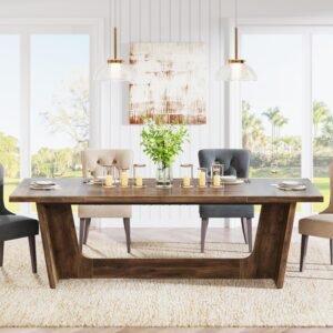 Tribesigns 70.87-Inch Dining Room Table: Wood Large Dining Table for 6-8 People, Rectangular Farmhouse Kitchen Table with Solid Pedestal, Rustic Long Dinner Table for Big Family