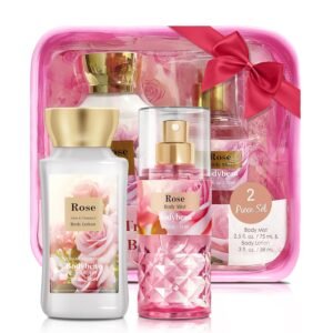 Bath and Body Gift Set for Women & Girls, Rose 2PCS Set for – Body Lotion, Body Mist, Personal Portable Body Care Travel Set for Birthday Mother’s Day Gifts for Her and Him