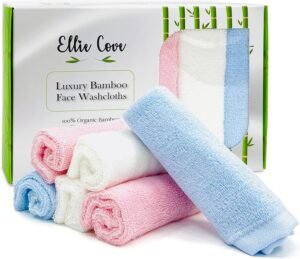 Luxury Facial Washcloths, Made from 100 Percent Rayon Bamboo, Makeup Remover, Reusable Absorbent, Gentle for Delicate Sensitive Skin, Set of 6, 10″X10″ (Pink-Blue-White)
