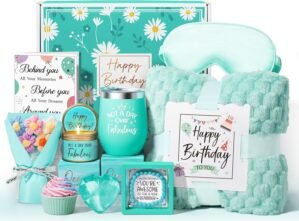 Birthday Gifts for Women Friendship, Unique Happy Birthday Gifts Basket for Mom Her Best Friend Sister Wife Girlfriend Coworker, Luxury Self Care Box Ocean Relaxing Spa Gifts Set for Women w/ Blanket