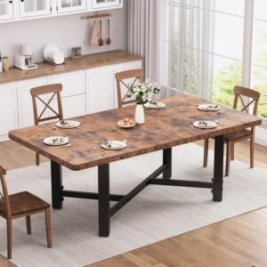 Dining Table for 4-6,62“Extendable Round Kitchen Dining Room Table, Space Saving Rectangle Large Expandable Wood Dinner Furniture for Small Space, Brwon（47-62In*28In*30In