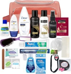 Convenience Kits International Women’s Super Premium 31 pc Travel Kit Featuring: Ensemble of Travel-Size Personal Care Products, Travel Essentials in Large Toiletry Bag (Coral)