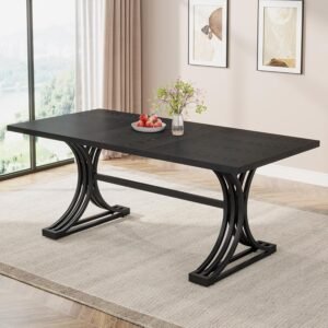 Tribesigns 63-Inch Rectangular Dining Table for 4 to 6, Modern Kitchen Table with Stylish Metal Trestle Legs, Large Dinner Table for Dining Room, Chair Not Included (Black)
