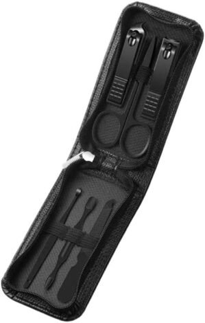 GRFIT Nail Clippers Set Luxury Portable Manicure and Pedicure Sets, Glossy Black, Nail Clippers, Personal Care Tools, Scissors for Eyebrows, 6 Pieces Manicure Pedicure Kit (Black)
