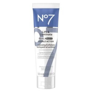 No7 Lift & Luminate Dual Action Cleansing & Exfoliating Face Wash – Gentle Face Exfoliator with Vitamin C, E & B5 – Deep Pore Cleanser for Dull & Uneven Skin Tone (3.3 Fl Oz)