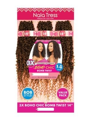 JANET COLLECTION – Nala Tress – Premium Handmade Synthetic Hair Bundles –3X BOHO CHIC BOMB TWIST 14″–Crochet Braid –BOB STYLE (1 PACK, 1B)