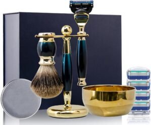 Premium Shaving Kit for Men – Luxury Complete Grooming Set, Safety Razor, Badger Hair Brush, Stand, Soap, Bowl, Replacement Heads