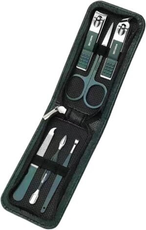 GRFIT Nail Clippers Set of 6 Pieces Luxury Portable Manicure and Pedicure Set, Glossy Black Nail Clippers, Personal Care Tools, Scissors for Eyebrows Manicure Pedicure Kit (Green)