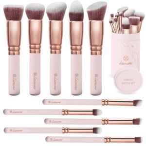Kabuki Makeup Brush Set – Foundation Powder Blush Concealer Contour Brushes – Perfect for Liquid, Cream or Mineral Products – 10 Pc Collection with Premium Synthetic Bristles for Eye and Face Cosmetic