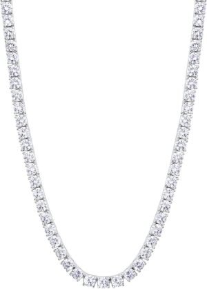 KRKC&CO Tennis Necklace Chain for Men, 3/4/5mm, Luxury Anniversary Birthday Gift for Him, Gold/White Iced Out Prong-Setting 5A Cubic Zirconia Stones Hip Hop Rappers Jewelrys