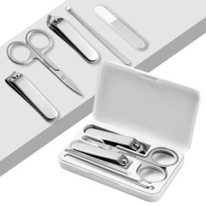 Manicure Set Nail Clipper Kit 5 Pieces Stainless Steel Manicure Pedicure Care Kit for Men, Travel-Friendly ABS Case Suitable for Home, Office, Outdoor Travel Kit, Premium Luxury Sandblasted Surface