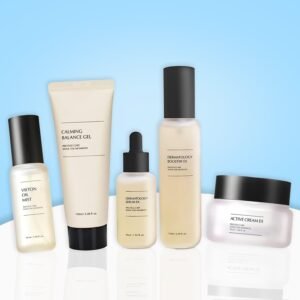Daily Korean Skincare Set 5 Items: Oil Mist + Calming Gel + Booster + Serum + Active Cream| E.X Line – Luxury Skincare Kit, Moisturizing, Improving Complexion and Skin Quality, For All Skin Types