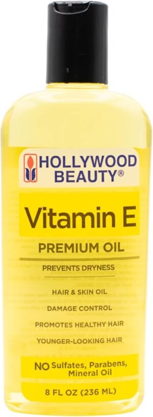Hollywood Beauty Vitamin E Hair & Skin Oil, 8 oz – Prevents Dryness, Stimulates Healthy Hair Growth, Repairs Damaged Skin, Anti-Aging