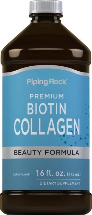 Piping Rock Liquid Collagen and Biotin 16 fl oz | Premium Beauty Formula Supplement | Type 1 and 3 | Berry Flavor | Non-GMO and Gluten Free