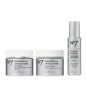 No7 Future Renew Damage Reversal Skincare Set – Anti Aging Face Serum (.33 Fl Oz), Day Cream with SPF 25 (1.69 Fl Oz) & Night Cream (1.69 Fl Oz) – Reverses Visible Signs of Sun Damage – 3-Piece Set