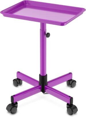 Salon Tray on Wheels – Premium Aluminum Tattoo Tray Rolling Trolley – Adjustable Salon Service Rolling Tray Hairdresser Cart with Clinic Spa Rolling Tray Wheels (Purple)