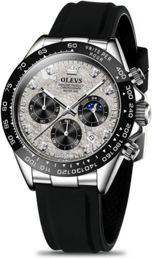 OLEVS Men’s Watches Chronograph Multifunction Sport Silicone Luxury Diamond Moon Phase Quartz Male Watch Waterproof Wrist Watch