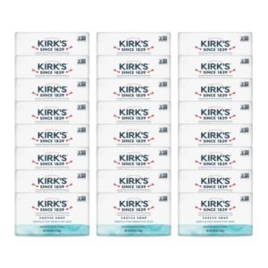 Kirk’s Castile Bar Soap for Men, Women & Children – Made with Premium Coconut Oil, Sensitive Skin Formula, Vegan, Non GMO, Fragrance Free, 4 oz. Bars, 24 Pack