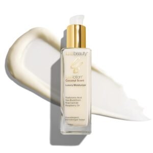 LUXEBEAUTY Non-Greasy Hyaluronic Acid Moisturizer – Coconut-Scented Lotion, Silicone-Free, No Fillers – With Organic and Plant-Based Ingredients – Anti-Aging Hydrating Facial Cream – Travel Size 2oz