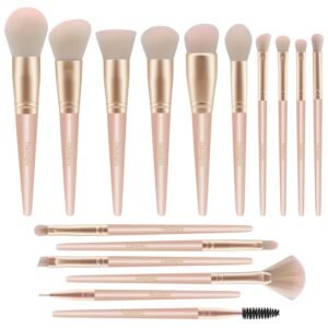 Makeup Brushes,Daubigny 16Pcs Silver Premium Synthetic Makeup Brush Set with Professional Foundation Brushes Powder Concealers Eye shadows Blush Makeup Brush for Perfect Makeup(Pink)
