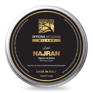 Officina Artigiana Milano Najran Shaving Soap 150ml – Luxury Italian artisan wet shaving soap with 46% wellness oils & shea butter – woody‑smoky fragrance – vegan skincare