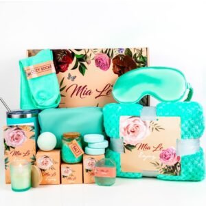 Luxury Spa Gift Basket Set – 16 Pcs Bath Set with Bath Bombs, Body Lotion, Shower Gel & More – Relaxing Gifts for Women & Men – Perfect for Birthday, Christmas, Thank You & Bridal Shower(Turquoise)