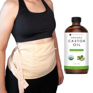 Kate Blanc Cosmetics Castor Oil Pack Wrap for Stomach & Belly (16oz Glass Bottle) Moisturize Body & Skin. Reusable, Adjustable, Comfortable Fit.