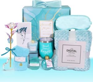 Birthday Gifts for Women Self Care Gifts Get Well Soon Gifts, Rose Relaxing Spa Gifts Basket Care Package, Luxury Flannel Blanket, Unique Mothers Day Idea Gifts for Mom Her Grandma Friend Sister Wife