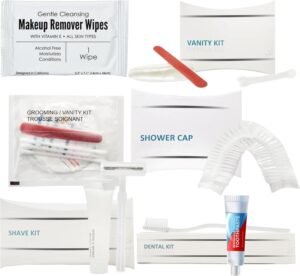 Luxury Necessities Mini Travel Size Toiletries Kit | Contains Razor, Shave Cream, Waterproof Shower Cap, Toothbrush, Toothpaste, Sewing Kit, Grooming Vanity Kit | All-in-One