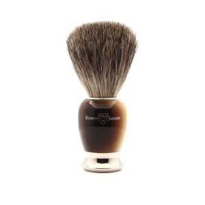 Edwin Jagger Simulated Horn Pure Badger Hair Shaving Brush with Nickel Plated Collar and End Cap