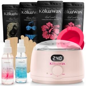 KoluaWax Premium Waxing Kit for Women – Hot Melt Wax Warmer for Hair Removal, Eyebrow, Bikini, Legs, Face, Brazilian & More – Machine + 4-Pack Hard Wax Beads + Accessories, Blush