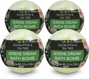 Nature’s Beauty Eucalyptus & Tea Tree Bath Bomb Multi-Pack- Natural Hand Crafted, Non-Staining, Luxury Fizzy Spa Bomb, Sooth + Restore Skin, Made w/Coconut Oil & Witch Hazel, 5.5oz (4 Pack)