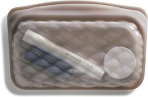 Stasher Premium Silicone Reusable Makeup Touch-Up Bag, Taupe, Beauty & Travel Toiletry Bag, Storage Bag Organizer, Dishwasher & Heat Safe, TSA Friendly, BPA Free, Leak-free, Eco Friendly, 12 Oz