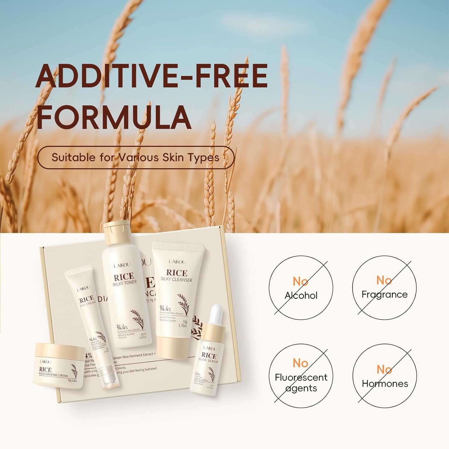 Skin Care Set, Korean Skin Care with Rice Cleanser, Toner, Serum, Eye Serum, Moisturizing Cream 5pcs for Women Teen Girls Mom Daughter Mother's Day Birthday Christmas Lover Korean Beauty - Image 9