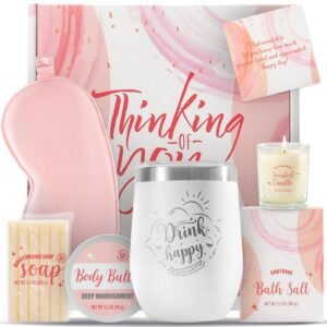 Bath and Body Gift Set for Women, 8 Pcs Rose Spa Set Presents for Women, Self Care Kit Includes Wine Tumbler, Sleep Eye Mask and More Birthday Gifts for Her,Christmas Presents for Her