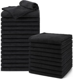 Salon Towels 24 Pack, Microfiber Barber Towels Bulk, (16×29 inches) Hair-Drying Cloth Super Soft Black Hand Cloth for Gym, Bath, Spa Use and Home Beauty Care(Not Bleach Proof)