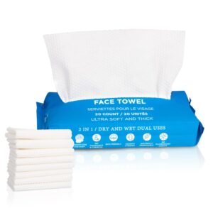 WITHU travel disposable face towels,face towelettes disposable,Ultra Soft Biodegradable Makeup Remover Wipes, facial wipes Facial Cleansing, Multi-Use Dry Washcloths for All Skin Types/Travel 20 Ct