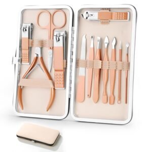 Professional Manicure Pedicure Set 12in1 Nail Care Kit with Stainless Steel Nail Clippers Cuticle Trimmer Grooming Manicure Pedicure Tools for Women Ultra Sharp Sturdy Personal Care Tools Travel Case