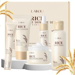 Skin Care Set, Korean Skin Care with Rice Cleanser, Toner, Serum, Eye Serum, Moisturizing Cream 5pcs for Women Teen Girls Mom Daughter Mother’s Day Birthday Christmas Lover Korean Beauty