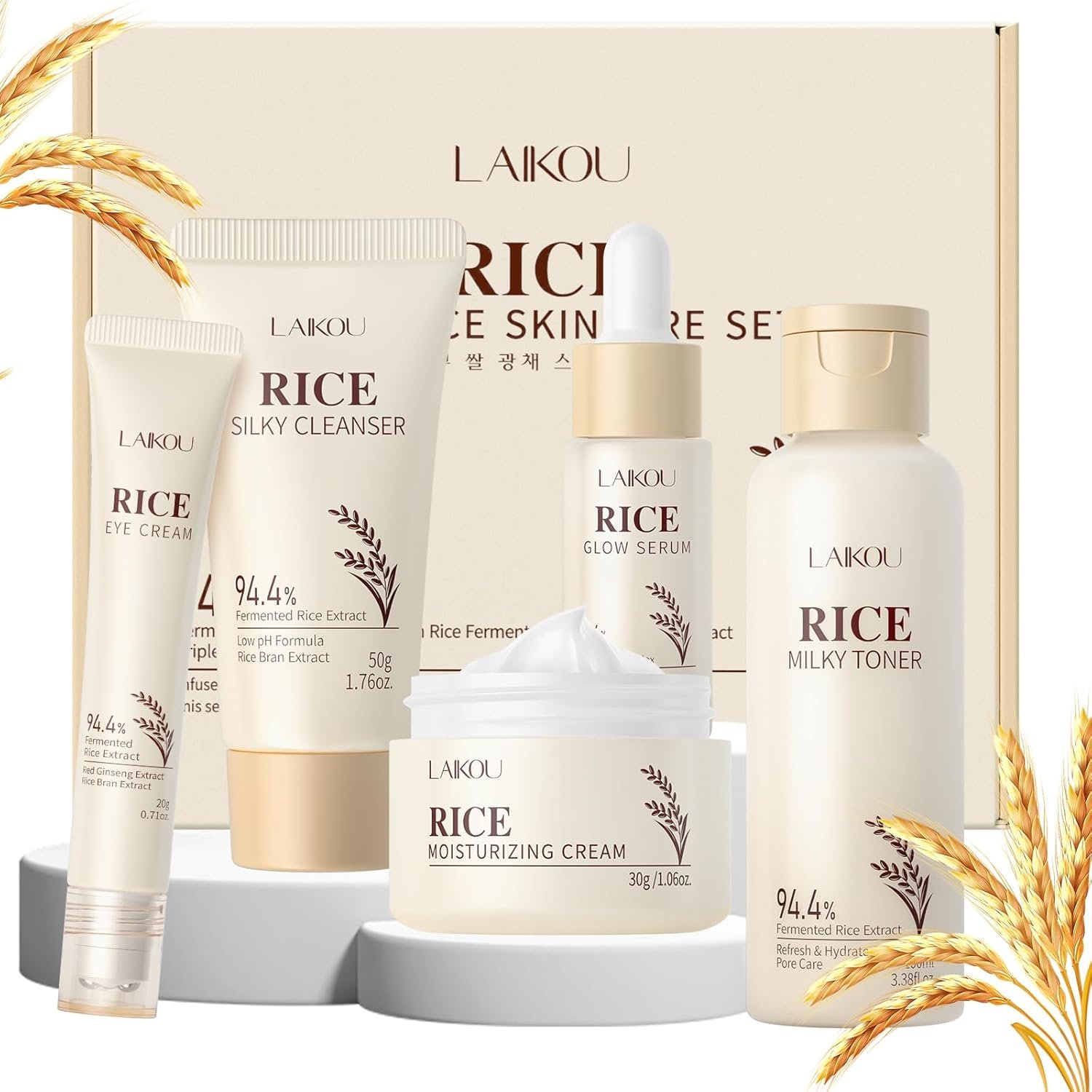 Skin Care Set, Korean Skin Care with Rice Cleanser, Toner, Serum, Eye Serum, Moisturizing Cream 5pcs for Women Teen Girls Mom Daughter Mother's Day Birthday Christmas Lover Korean Beauty