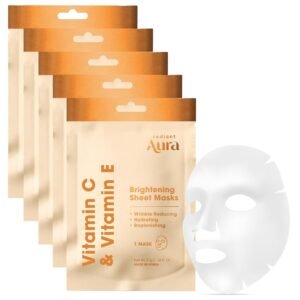 Face Sheet Mask with Vitamin C & E – Dermatologist Tested Korean Beauty Mask for Brightening & Deep Hydration – Premium Facial Treatment for Glowing & Rejuvenated Skin – 5 Pack