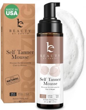 Self Tanner Mousse – USA Made with Natural & Organic Ingredients, Self Tanning Mousse for Fake Tan, Sunless Tanner for Pale Skin, Clear & Non Toxic Tanning Foam for Streak Free Finish, No Orange Color