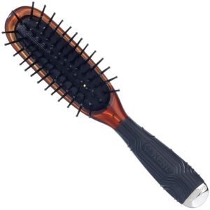 Kent KB Minihog Headhog Detangling Travel Hair Brush, Black Rubber Cushion Detangler Brush and Scalp Brush with Firm Rounded Plastic Bristles for Women Men and Kids Everyday Care, Made in England