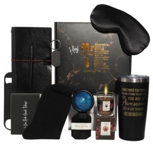 Luxury Men’s Gift Box Set with Journal, Travel Tumbler, Scented Candle, Soap, Sleep Mask, Black