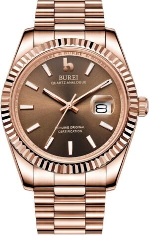 BUREI Mens Watches Luxury Stainless Steel Analog Quartz Waterproof Wristwatch Sapphire Crystal Dial with Calendar Display,Gift for Men