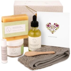 Lizush Lemongrass 6-Piece Spa Gift Set for Women – Relaxing Self-Care Basket, Luxury Handmade Body Care Items for Premium Relaxation – Sending Hugs – Handmade in The USA